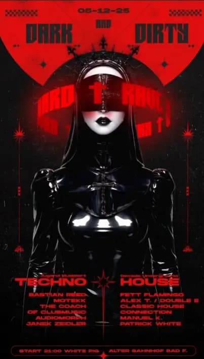 Flyer: ＤＡＲＫ ᴀɴᴅ ＤＩＲＴＹ – 06567 Bad Frankenhausen / White Pig Bahnhofstraße 42 – 4AM Techno Event