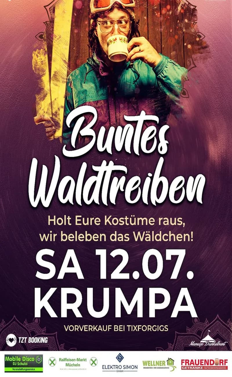 Flyer: Buntes-Waldtreiben 6.0 – Sportplatz Krumpa KSV Lützkendorf 1948e.v. – 4AM Techno Event
