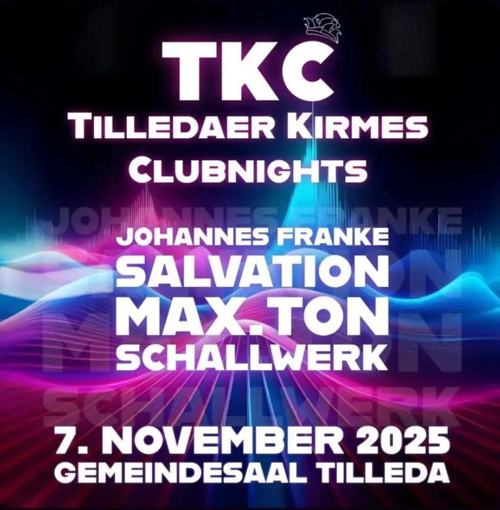 Flyer: Tilledaer Kirmes  Clubnights – Gemeindesaal Tilleda – 4AM Techno Event