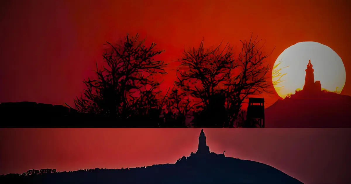 Sonnenaufgang über der Goldenen Aue nach einer Nacht beim Monolith Open Air
